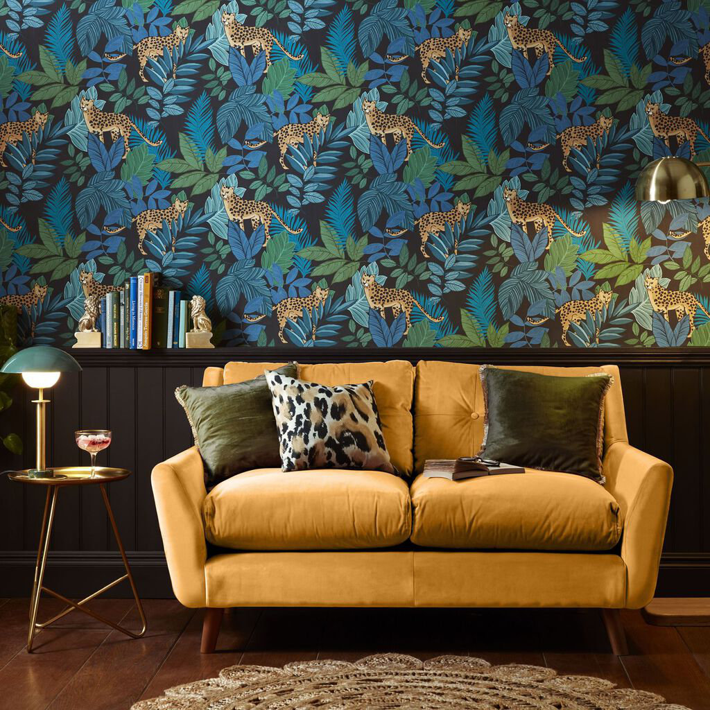 Envy Cheetin' Animal Wallpaper Navy 1,000cm L X 52cm W